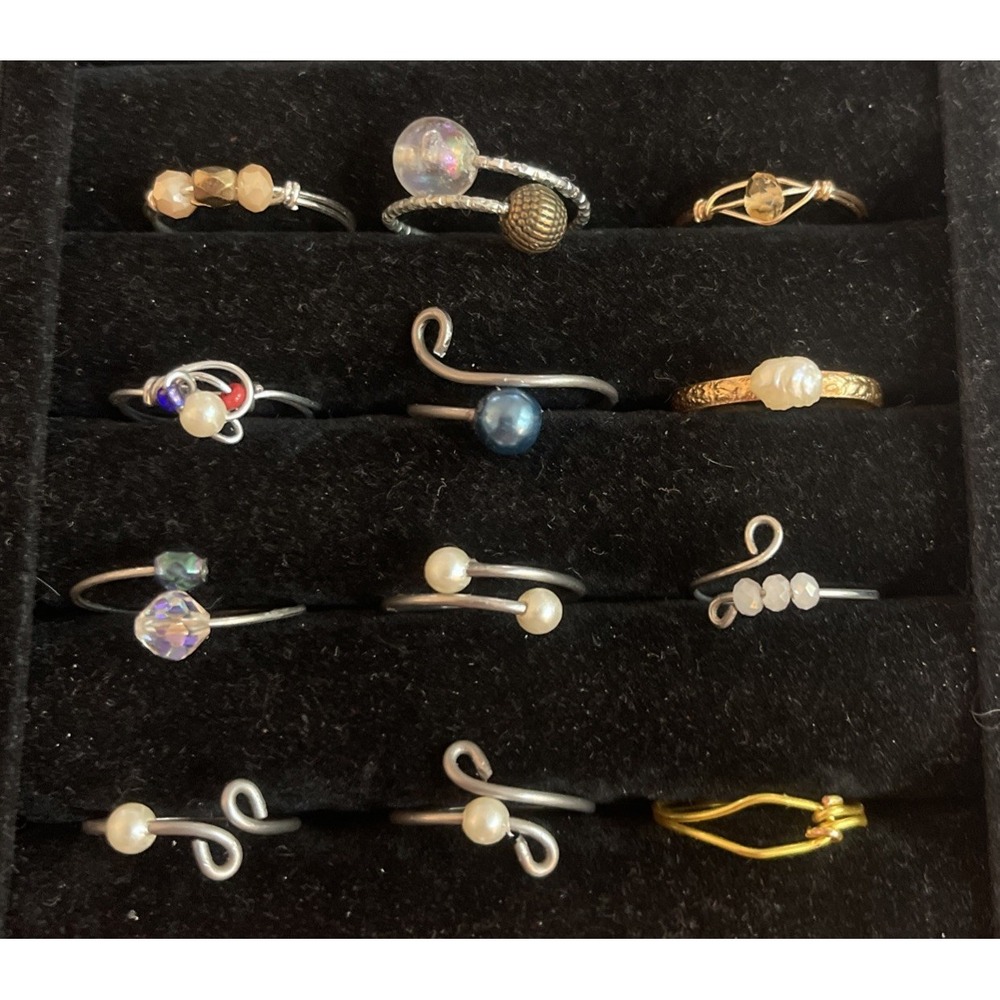 Lot of 12 Wire-Wrapped Rings Beads Handmade Costume #2